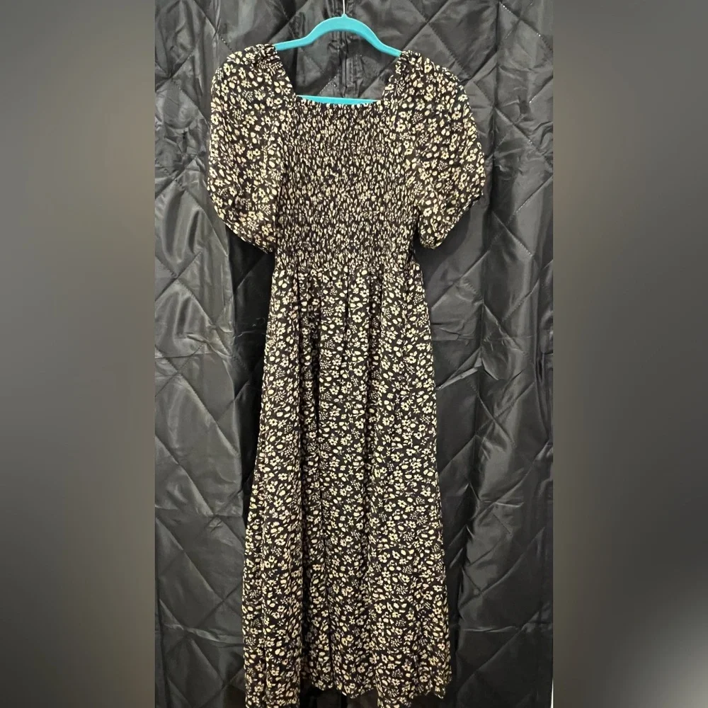 Madewell Dress - Black floral midi dress with front slit - Picture 10 of 11